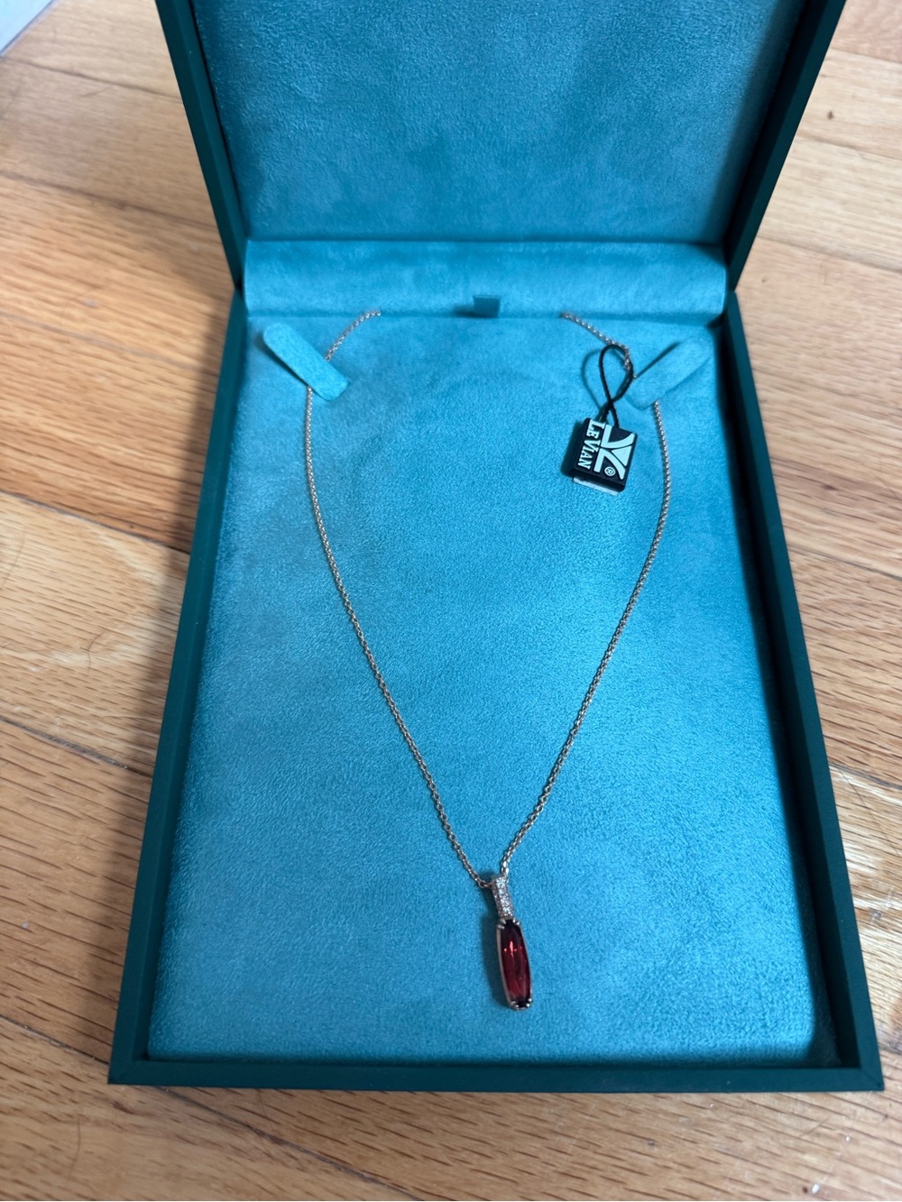 Levian Rose Gold Necklace with Deep Red Garnet Pendant and 1/8 ct diamonds